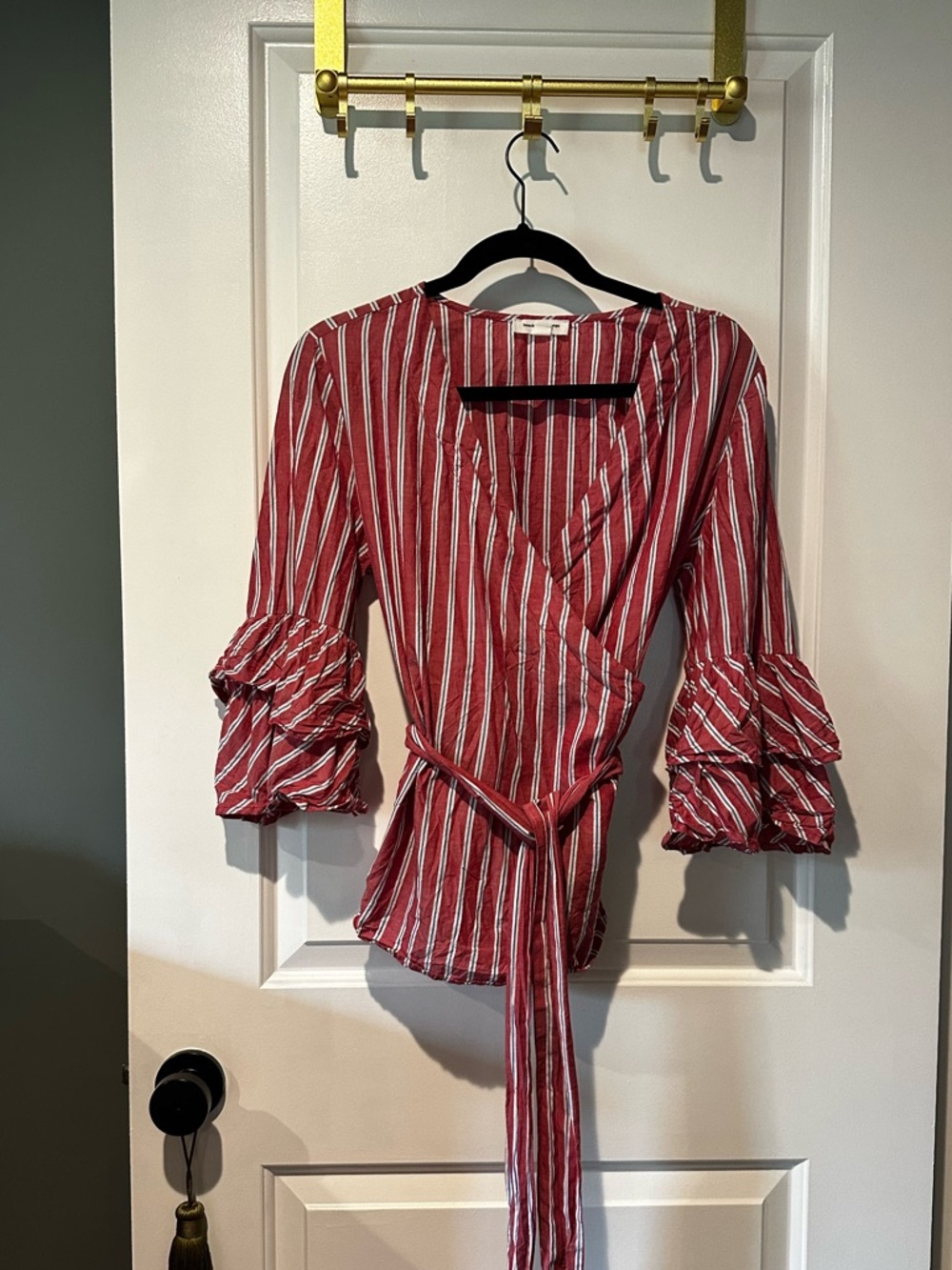 Beachlunchlounge Striped Wrap Blouse 100% Cotton - Medium